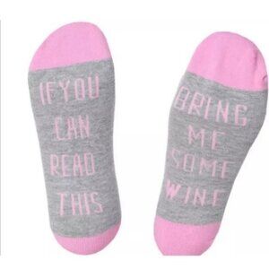 If You Can Read This, Bring Me Some Wine Pink & Gray Socks